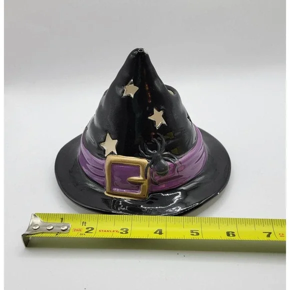 Yankee Candle Black Halloween Witch Hat Spiders Ceramic Candle Jar Topper Shade - Picture 8 of 11
